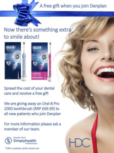 A free Oral-B Pro 200 toothbrush for all new patients who join Denplan.